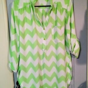 Cals Lime and White Zigzag Blouse